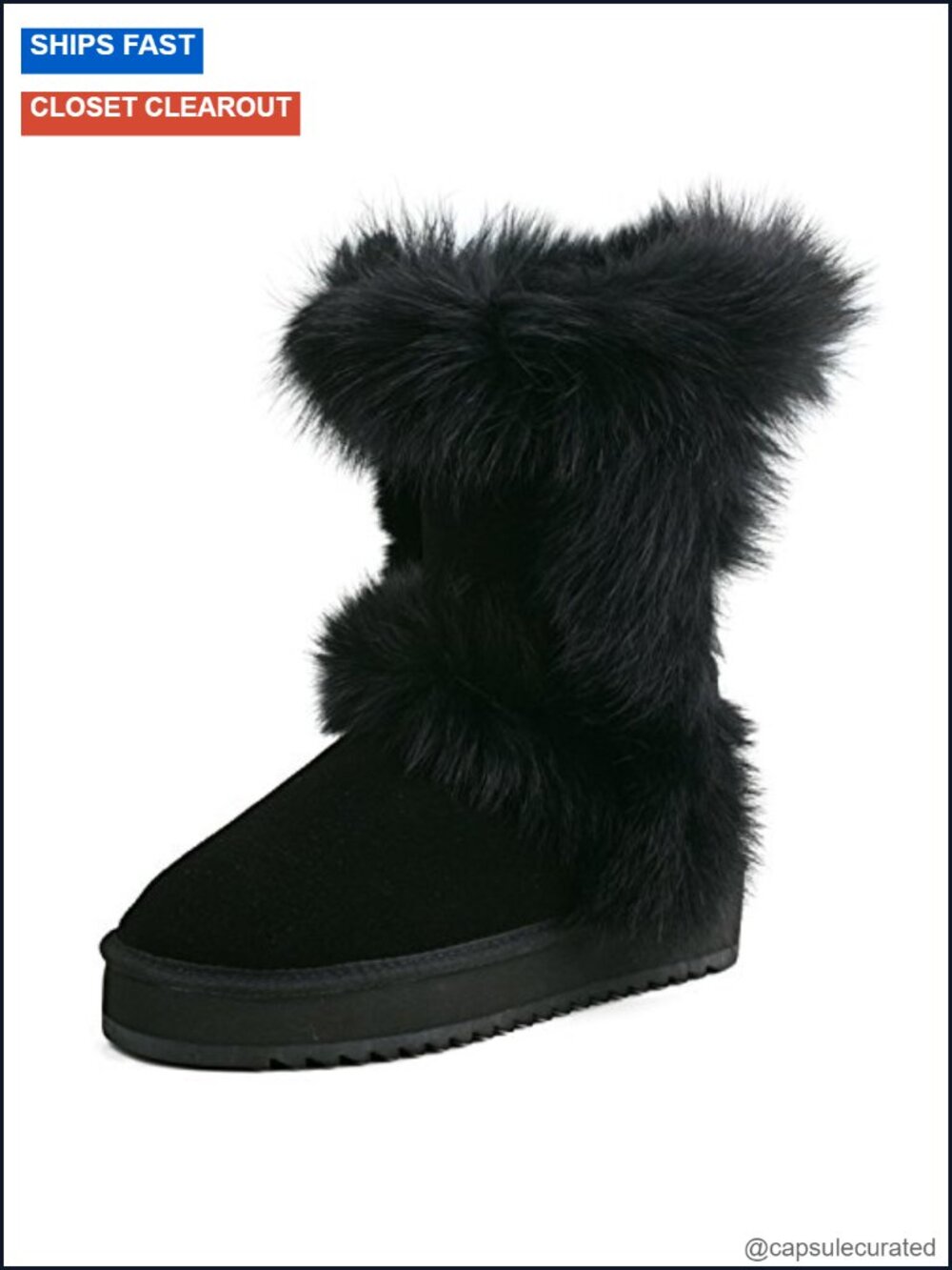 Waterproof Genuine Suede Platform Winter Boots Furry Snow Boots Mid-Calf